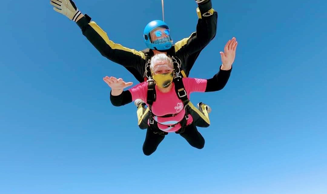 Cheryl takes to the skies again for Oake Meadows care home