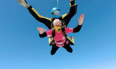 Cheryl takes to the skies again for Oake Meadows care home