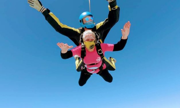 Cheryl takes to the skies again for Oake Meadows care home