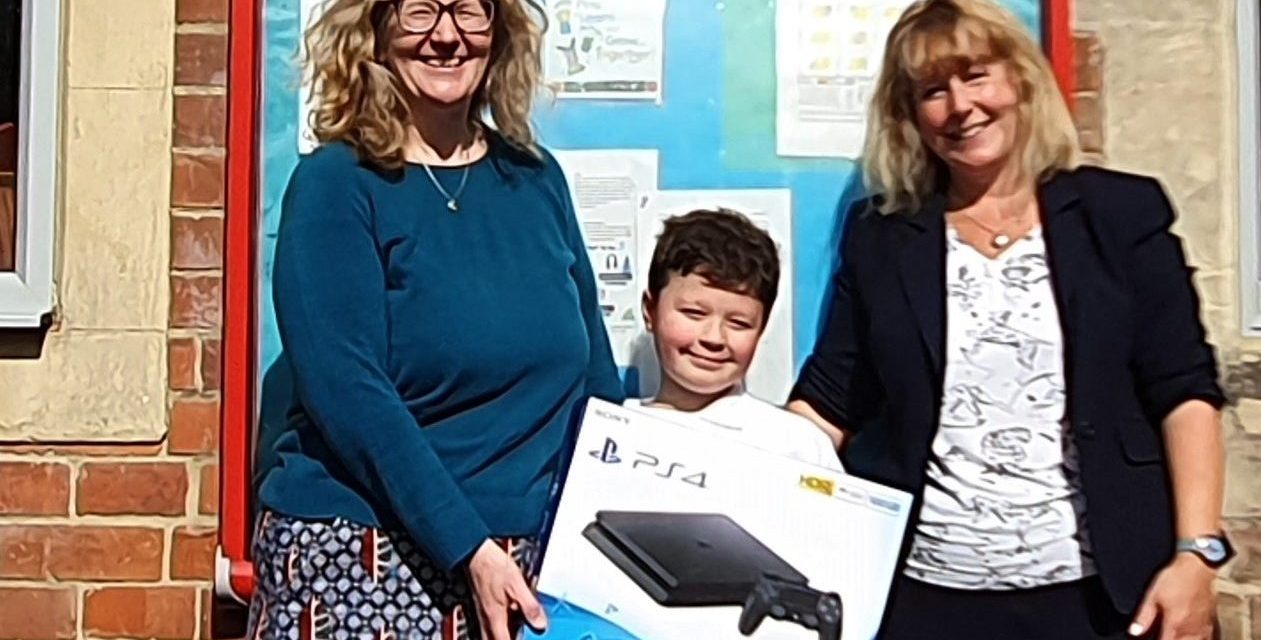 8 year old, Rupert from Eastington Primary School, Stonehouse, Gloucs, wins first prize and PlayStation PS4 in UK Summer maths challenge