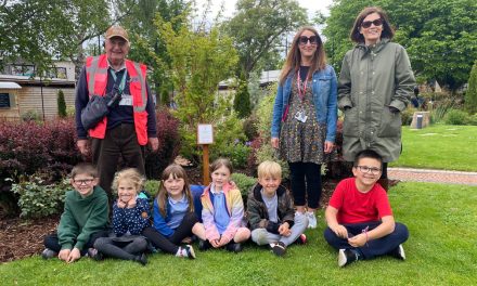 Infant pupils unveil new jubilee tree in gardens at Clarks Village